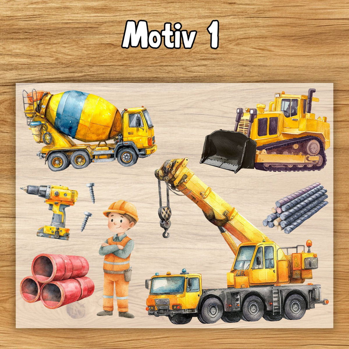 Baustelle Bügelbild Set, Kinder Bagger Aufbügler